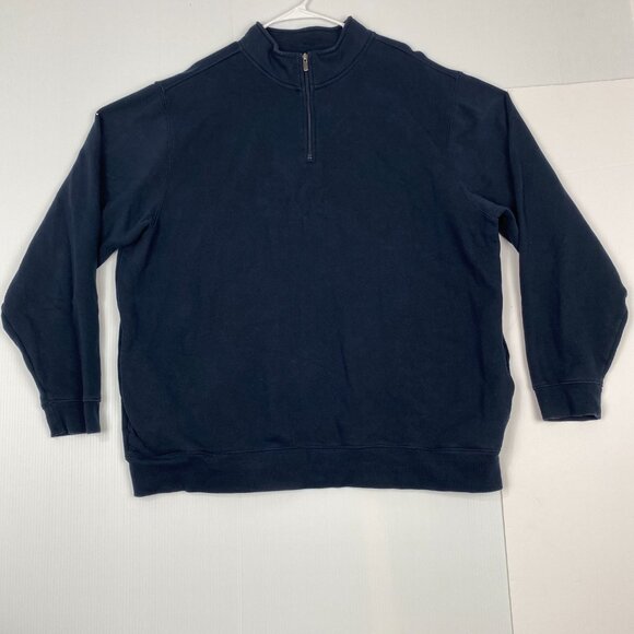 L.L Bean Men's Cotton Sweater Size 2XL Tall Navy Blue Long Sleeve 1/2 Zip Pocket - Picture 9 of 10